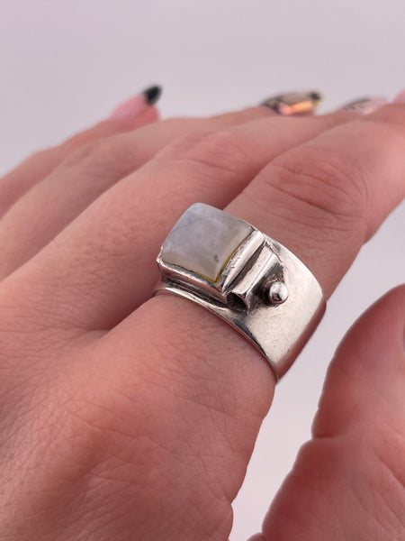 size 8.25 sterling silver rainbow moonstone wide band ring