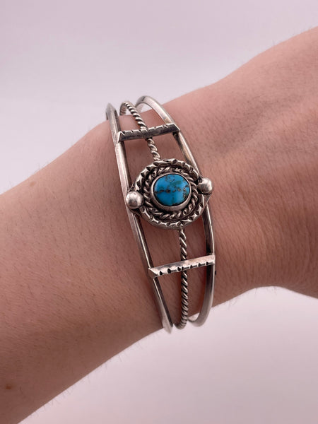sterling silver 6-5/8" turquoise twisted design cuff bracelet