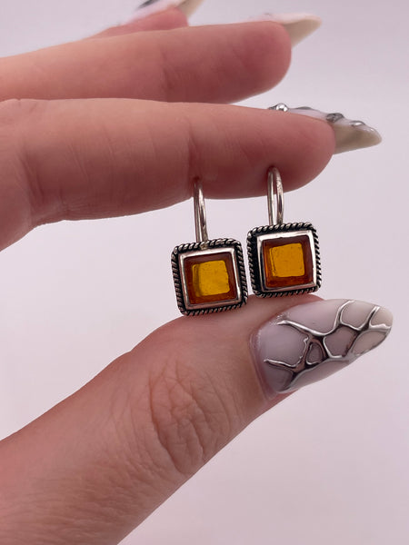 sterling silver faux amber hook earrings