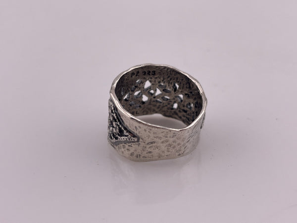 size 6.75 sterling silver wide band hammered design ring