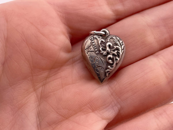 sterling silver engraved puffy heart pendant