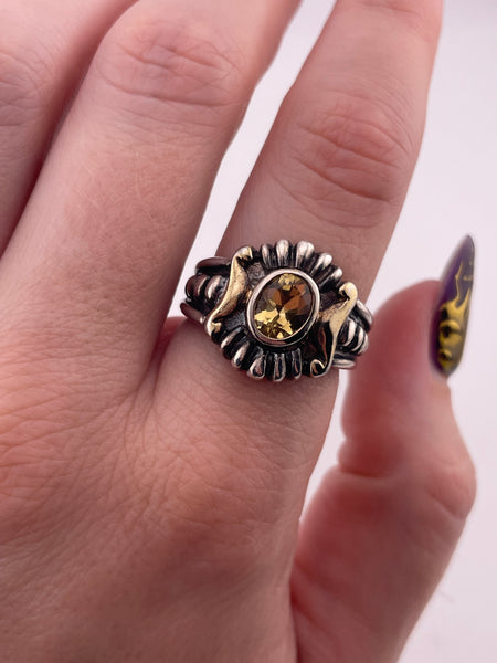 size 8 sterling silver & gold plated faceted citrine ring