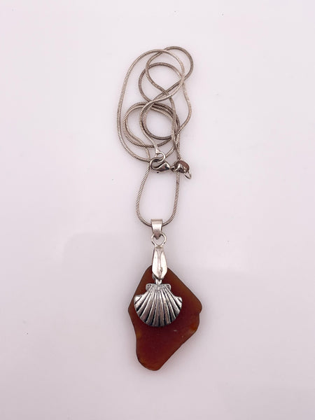 sterling silver 18-1/2" chain w/ NOT SILVER pendant sea glass shell necklace
