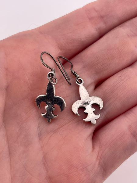 sterling silver fleur-de-lis hook dangle earrings