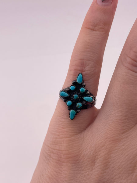 size 4.75 sterling silver turquoise needlepoint cluster ring
