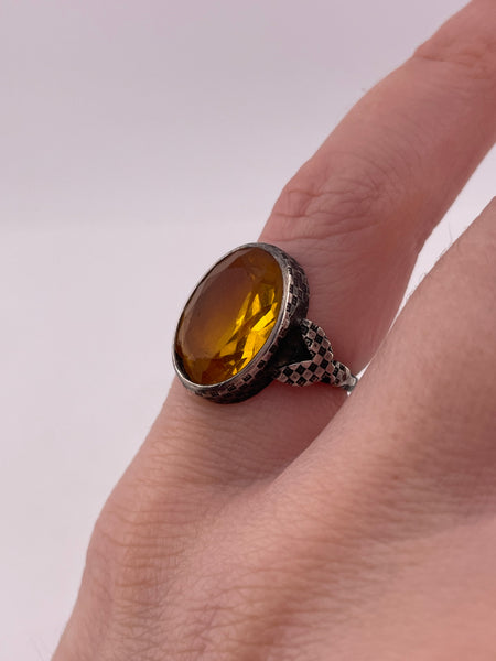 size 4.25 sterling silver faceted orange glass ring ***AS IS***