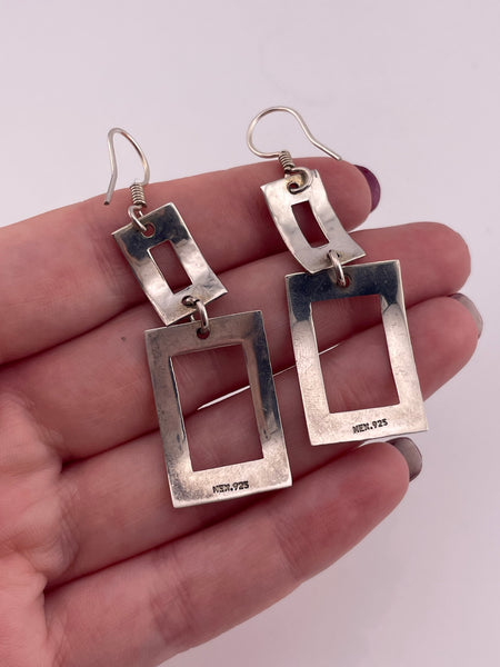 sterling silver stoneless hammered rectangle dangle earrings
