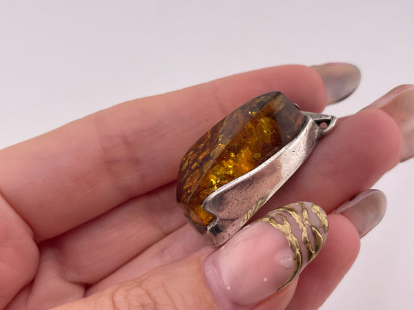 sterling silver amber triangle pendant