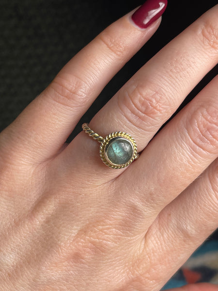 size 6.5 sterling silver round labradorite cable band ring ***AS IS***