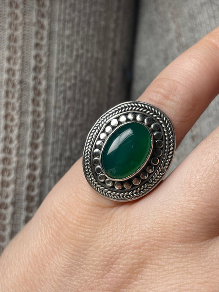size 6.5 sterling silver green onyx ring