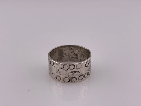 size 8.75 sterling silver stamped design wide band ring