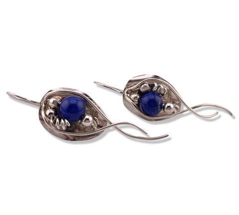 sterling silver artisan Ladda Bihler lapis dangle earrings