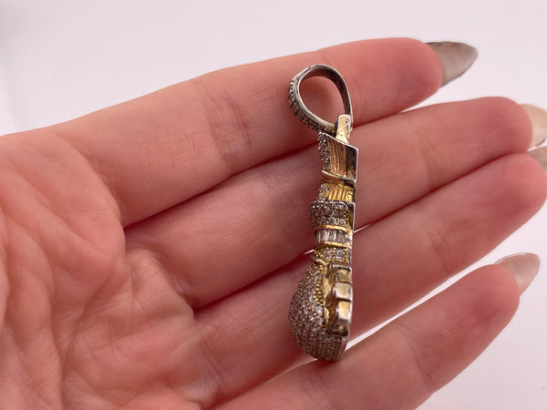 sterling silver gold wash rhinestone money bag pendant ***AS IS***