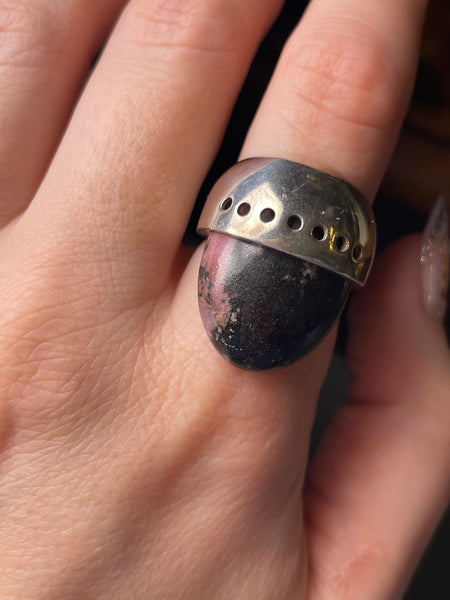 size 8 sterling silver rhodonite modernist ring