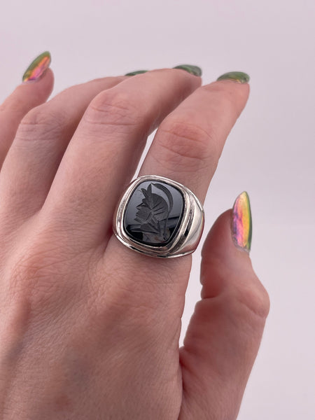 size 9.75 sterling silver knight hematite intaglio ring