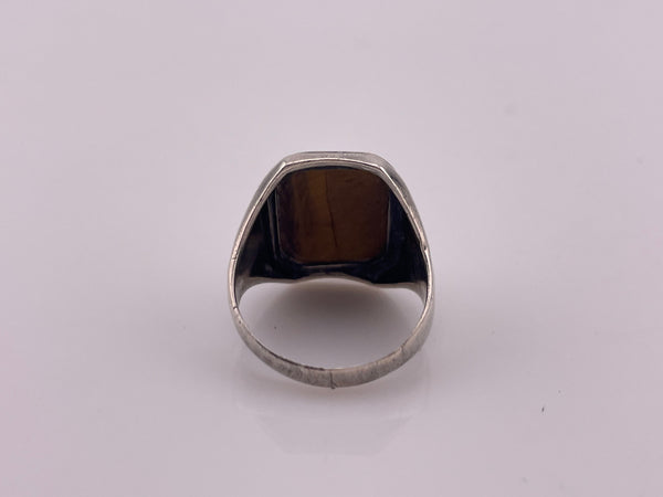 size 7.75 sterling silver carved tigers eye cameo knight ring ***AS IS***