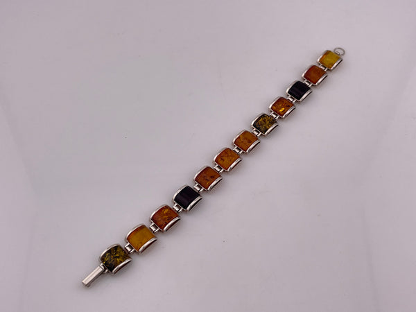 sterling silver multi-colored amber link bracelet
