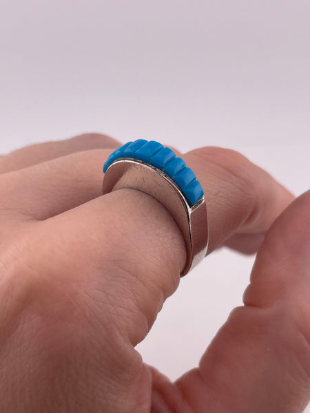 size 7.75 sterling silver synthetic turquoise cobblestone style ring
