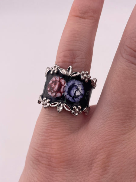 size 5.75 sterling silver Espo enamel flower ring