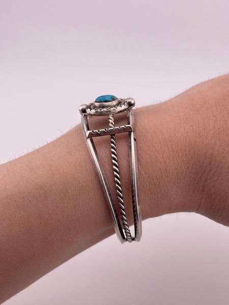 sterling silver 6-5/8" turquoise twisted design cuff bracelet