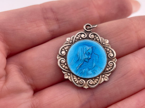 sterling silver enamel Mary pendant