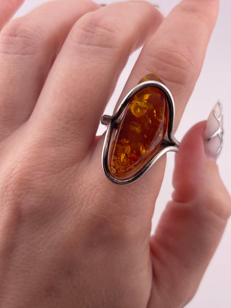 size 7.5 sterling silver amber organic design ring ***AS IS***