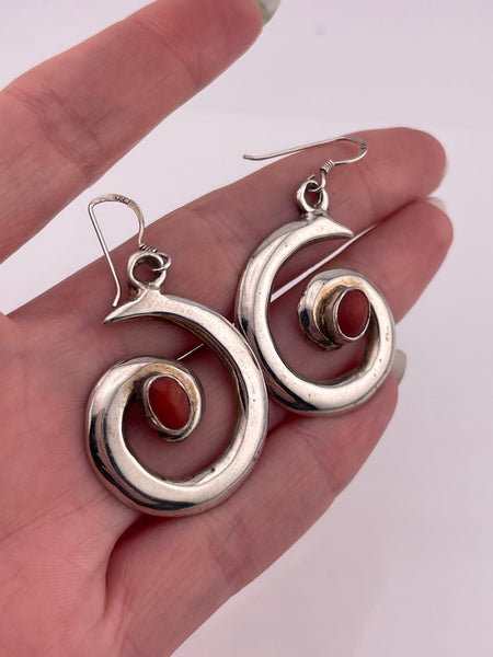 sterling silver coral swirl hook dangle earrings