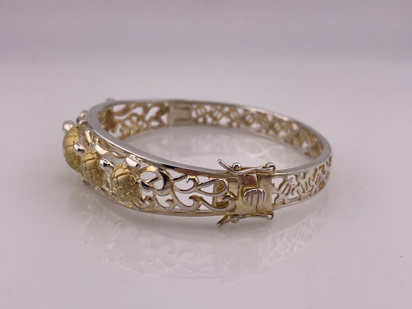sterling silver gold plated 7 5/8" sea turtle hinge bangle bracelet