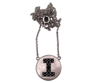 sterling silver 'I' letter initial black gemstone necklace