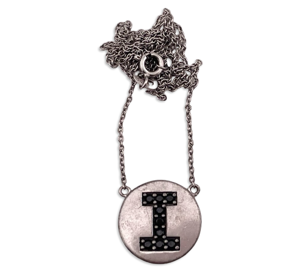 sterling silver 'I' letter initial black gemstone necklace