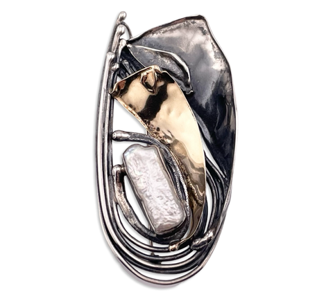 sterling silver gold wash Avi Soffer artisan pearl pendant brooch