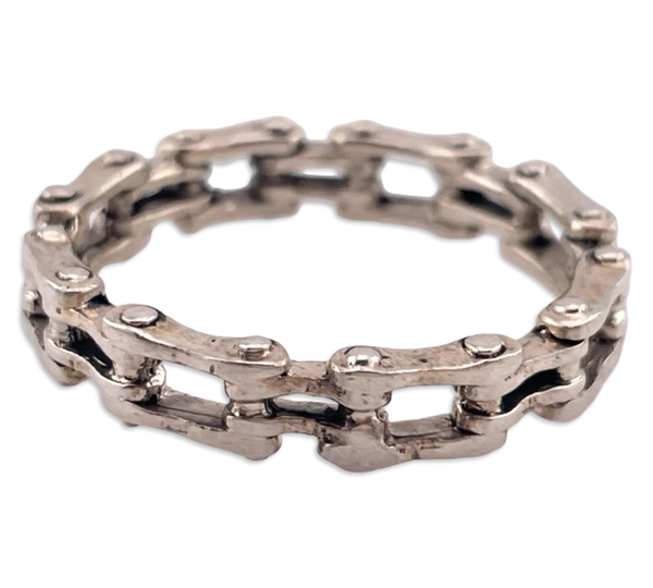 size 14.25 sterling silver stoneless bike chain band ring