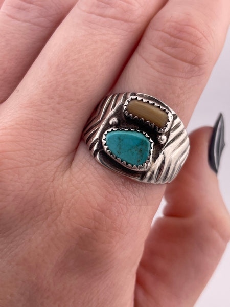 size 11 sterling silver turquoise mother of pearl ring