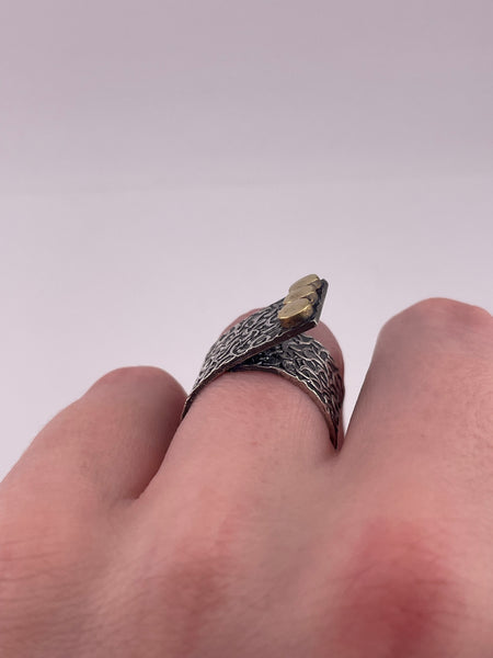 size 6.75 sterling silver & brass plating textured ring