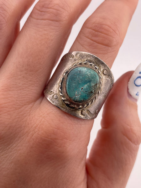 size 12.5 sterling silver turquoise cigar band ring