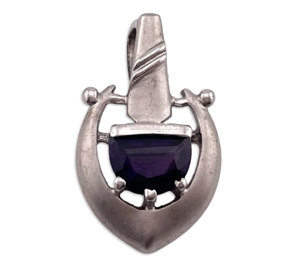 sterling silver matte finish faceted amethyst pendant