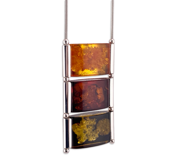 sterling silver 22-3/4" tri-color amber pendant necklace
