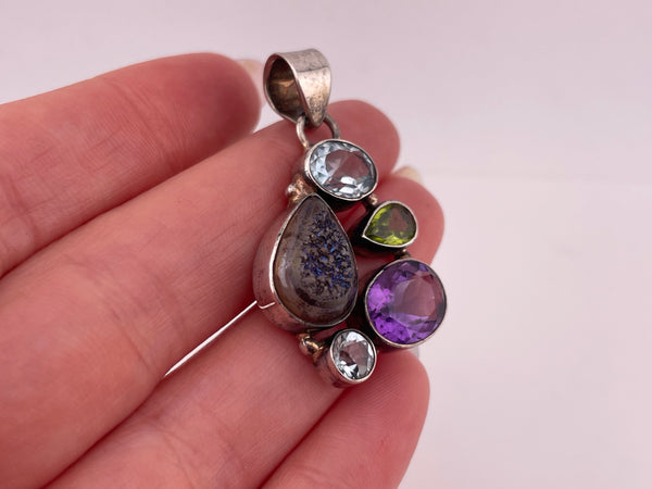 sterling silver faceted multi-stone druzy dublet pendant