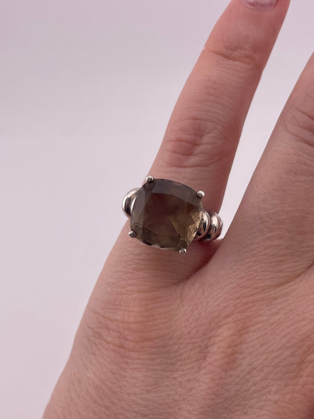 size 5.25 sterling silver faceted smoky quartz ring