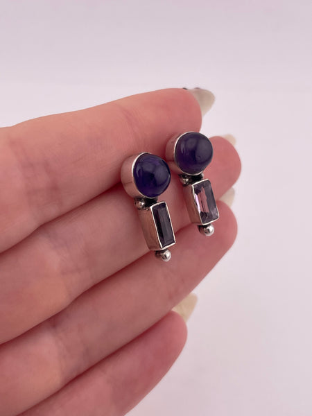 sterling silver faceted amethyst two-tone post earrings
