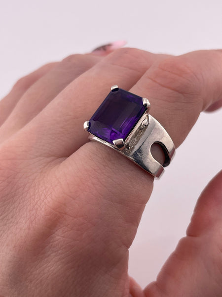 size 8 sterling silver faceted rectangle amethyst ring