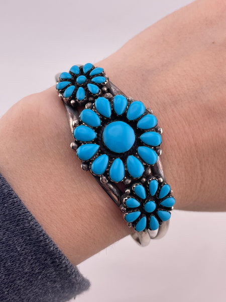 sterling silver synthetic turquoise cluster cuff bracelet