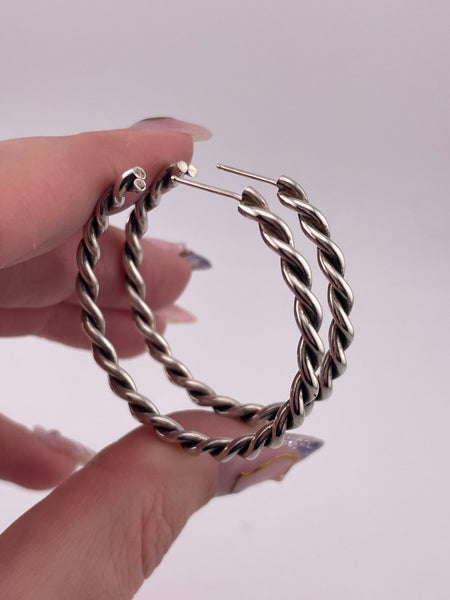 sterling silver 1-5/8" cable hoop post earrings