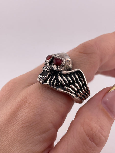 size 12 sterling silver chunky skull wing ring