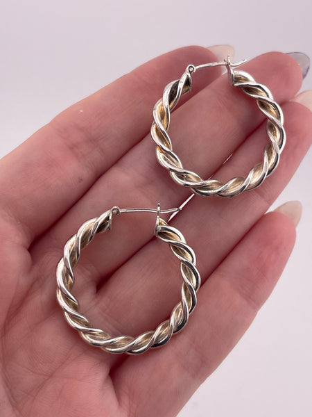 sterling silver 1-1/8" twisted hoop earrings