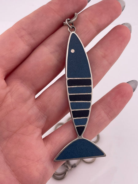 sterling silver 30" snake chain resin fish necklace