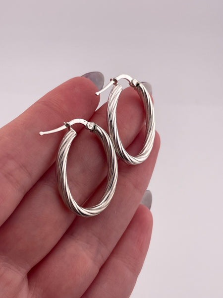 sterling silver oval rope hoop earrings