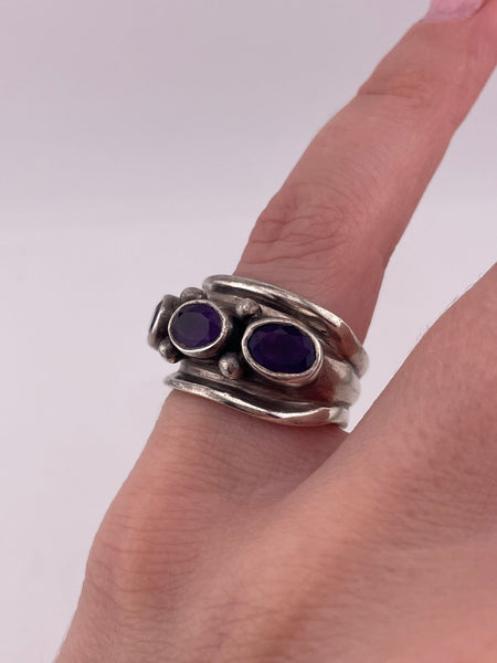 size 6 sterling silver three stone faceted amethyst ring