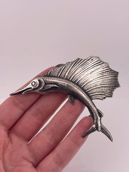 sterling silver large pressed sailfish brooch pin