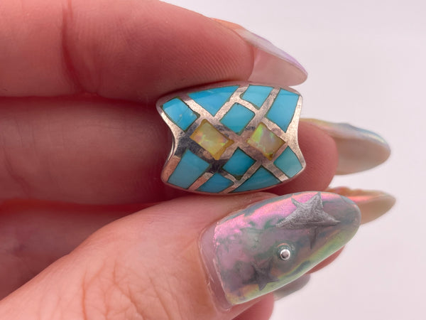 sterling silver synthetic turquoise & opal slide pendant